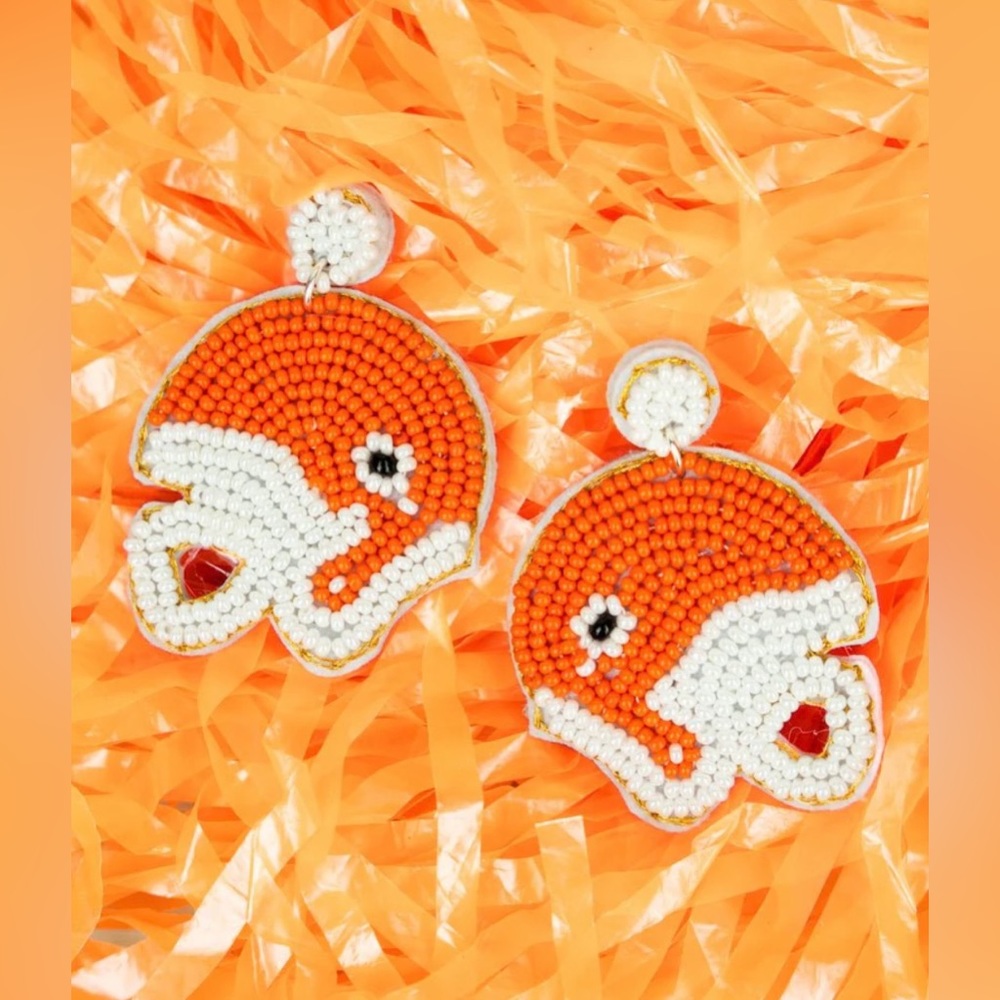 Orange/White Football Helmet Seed Bead Earrings